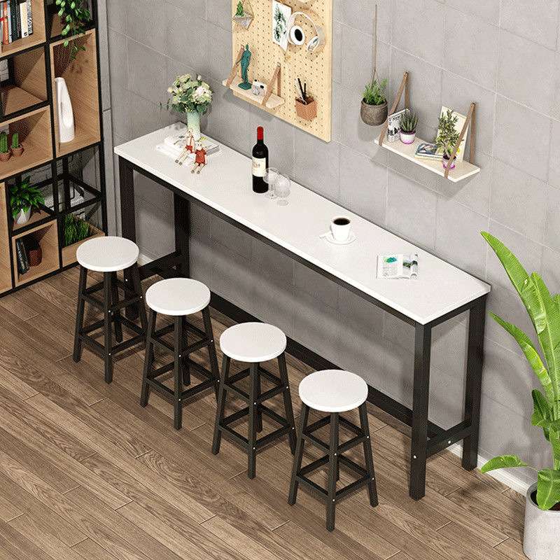 靠墙吧台桌家用窄餐桌钢木长条高脚组合桌椅奶茶咖啡店吧台椅厂家