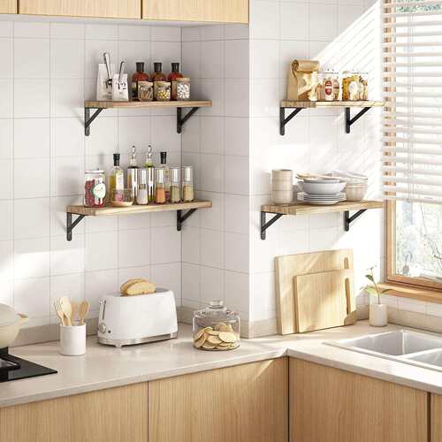 美式墙上置物架实木一字隔板Wood Floating Wall Shelf浴巾置物架