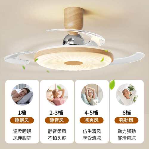 中古风餐厅风扇灯隐形大风力吊扇灯卧室风扇一体电扇灯吸顶风扇灯