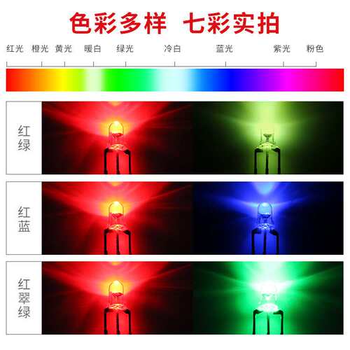 F3/3mm圆头透明双色共阴共阳灯珠 红绿双色红蓝双色LED发光二极管