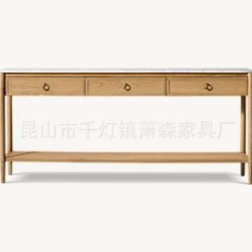 RH美式实木大理石玄关台法式复古玄关桌客厅茶几沙发背几外贸出口