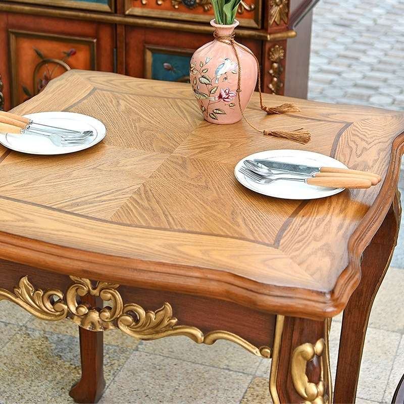 实木餐桌椅组合家用品质小户型水性漆原木色咖啡桌正方形中古风