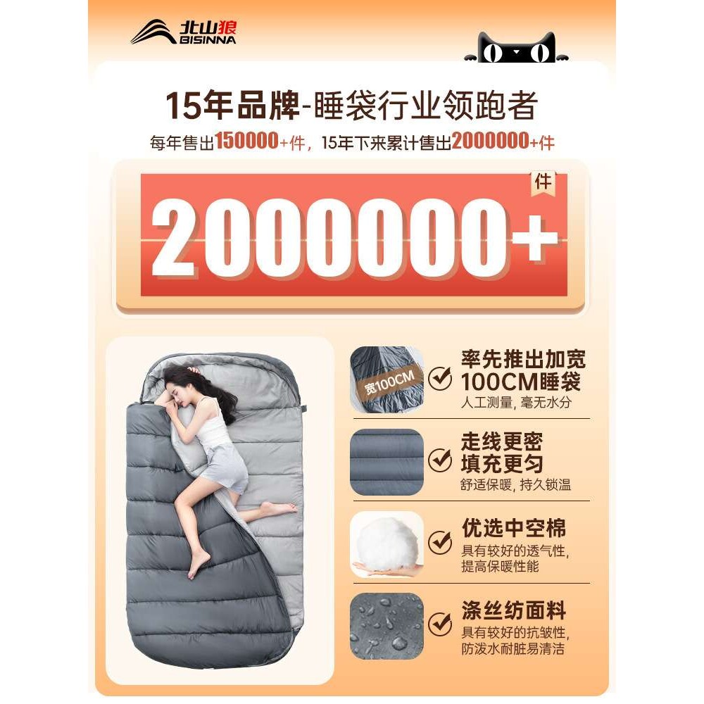 北山狼睡袋成人户外露营冬季加厚防寒四季通用款午休被子双人车用