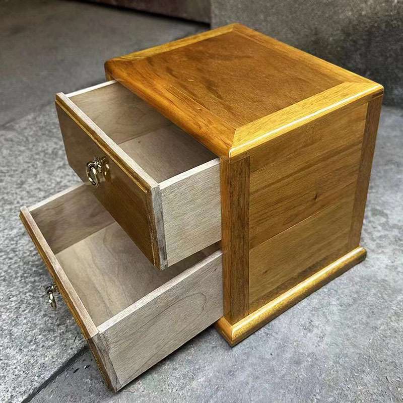 金丝楠木小叶普洱茶盒茶饼收纳盒珠宝盒复古桌面抽屉式双层储物盒