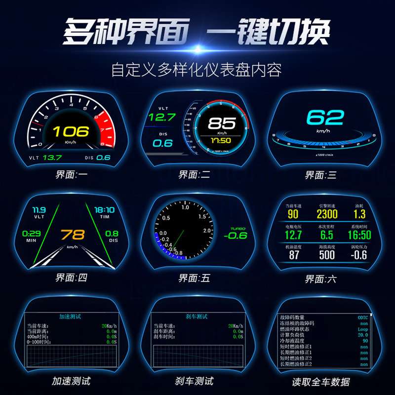 便携车载显示器 obd2汽车通用高清仪表行车电脑液晶hud抬头显示器