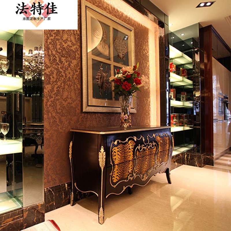 欧式新古典餐厅家具 实木储物柜 碗柜 带抽玄关柜 餐边柜