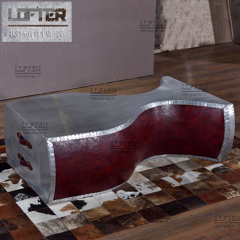 铝皮铆钉酒杯形个性茶几LOFT工业风酒吧咖啡厅双抽茶台家具