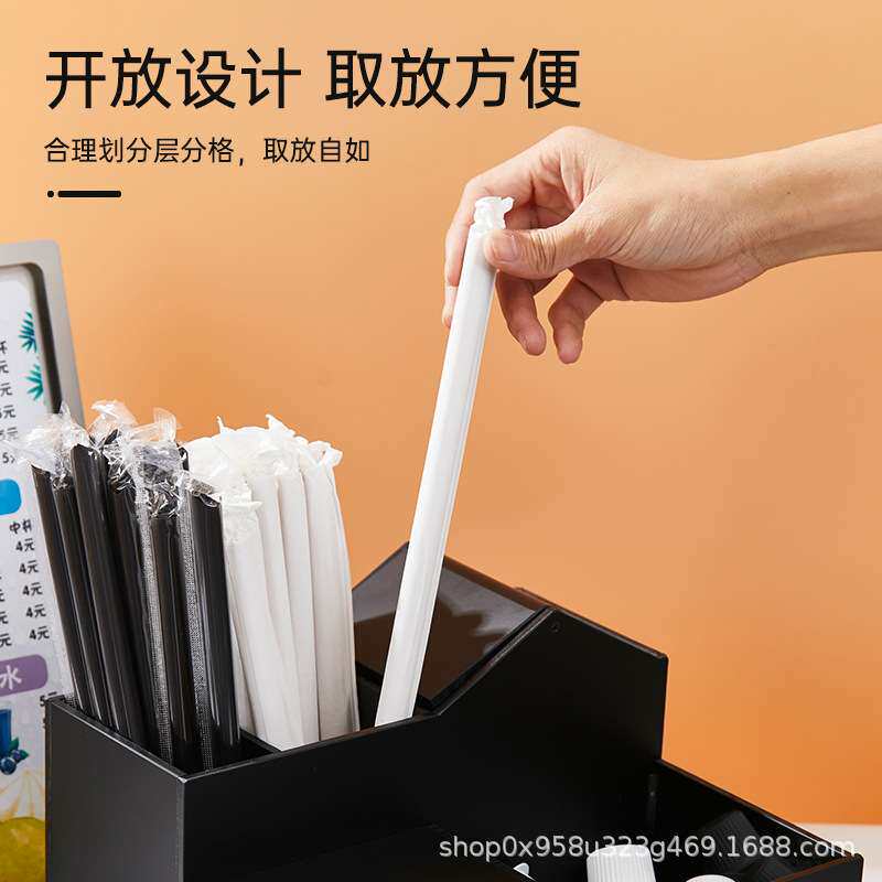 咖啡店奶茶店收纳盒小房子收纳吧台冰铲吸管纸巾多功能收纳架商用