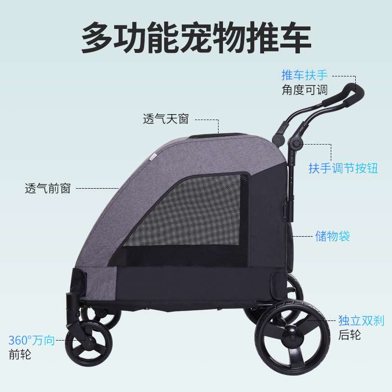 欧美中大号宠物推车狗狗多只老年残疾猫咪寵物推車折叠车轻便折叠