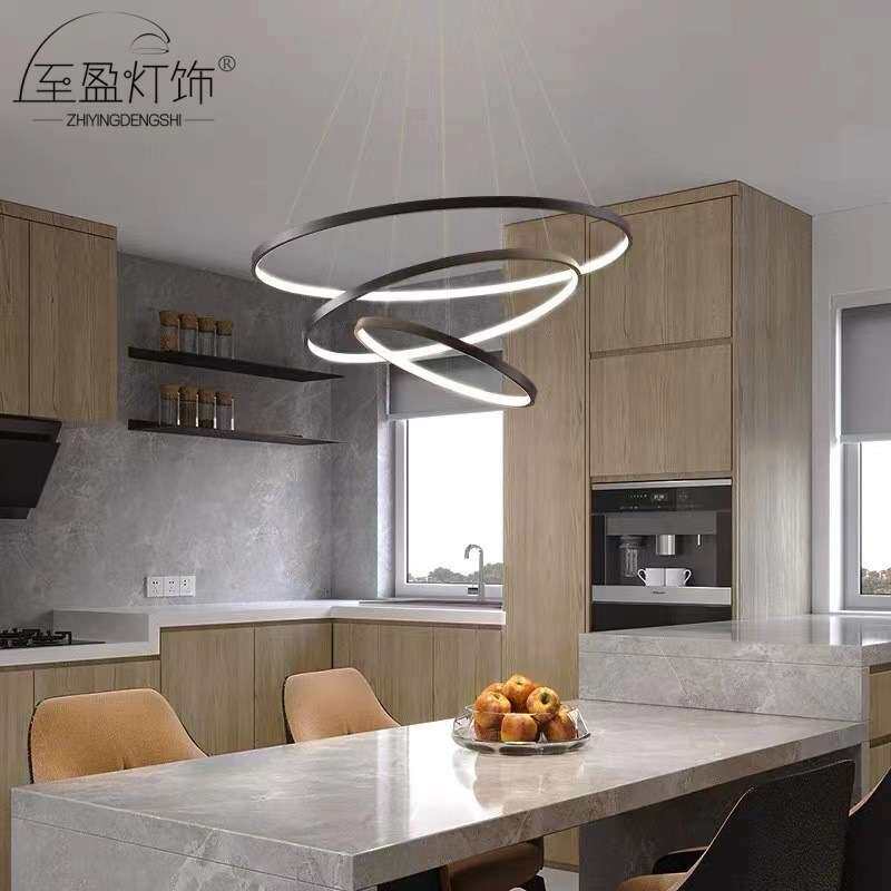 圈圈灯 跨境出口黑色北欧客厅灯现代简约铝材圆圈餐厅灯 环形吊灯