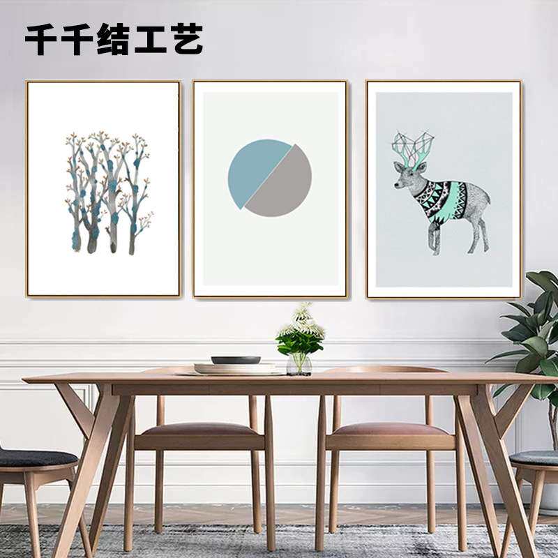 北欧抽象装饰品 酒店沙发背景创意艺术油画 实木玄关挂画装饰画框