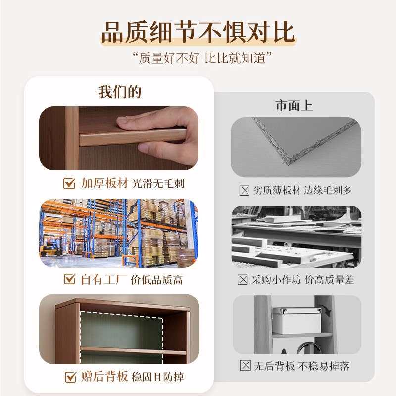 书柜整面墙落地靠墙简易胡桃木储物柜收纳家用多层放书书架置物架