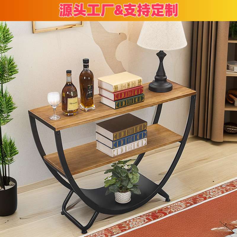 欧式复古玄关桌客厅入户正对门铁艺半圆墙边柜中式实木进门置物架