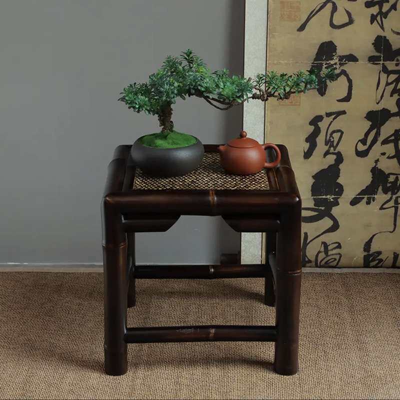 楠竹小方凳 明式手工原竹深色中式小茶凳仿古方凳花瓶架