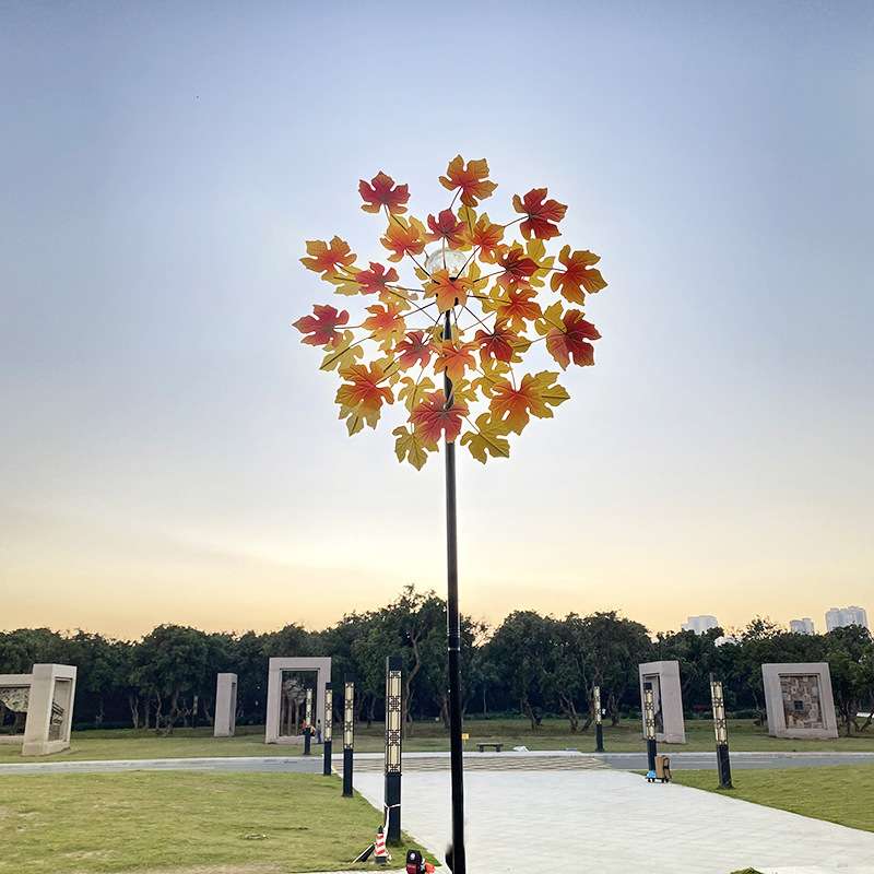 太阳能庭院灯户外铁艺双面枫叶旋转风车室外花园别墅led灯