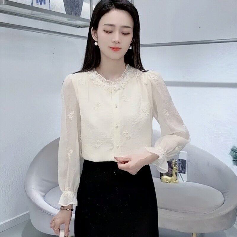 法式气质雪纺衬衫女士早春新款百搭别致打底小衫甜美减龄洋气上衣