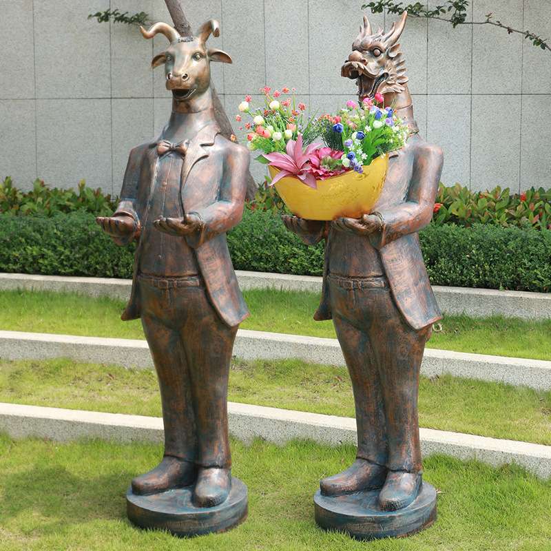 仿铜十二生肖首级摆件 玻璃钢室内动物头像雕塑 酒店园林庭院装饰
