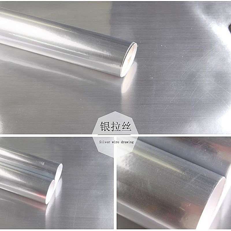 家具翻新贴纸镜面自粘防水壁纸银色高光亮面金色拉丝波音软片墙纸