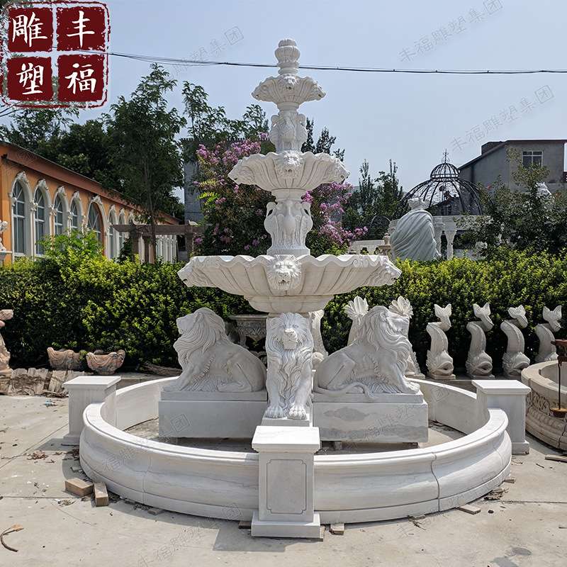 供应欧式狮子喷泉 大型石雕狮子喷泉 广场水景欧式大理石动物喷泉