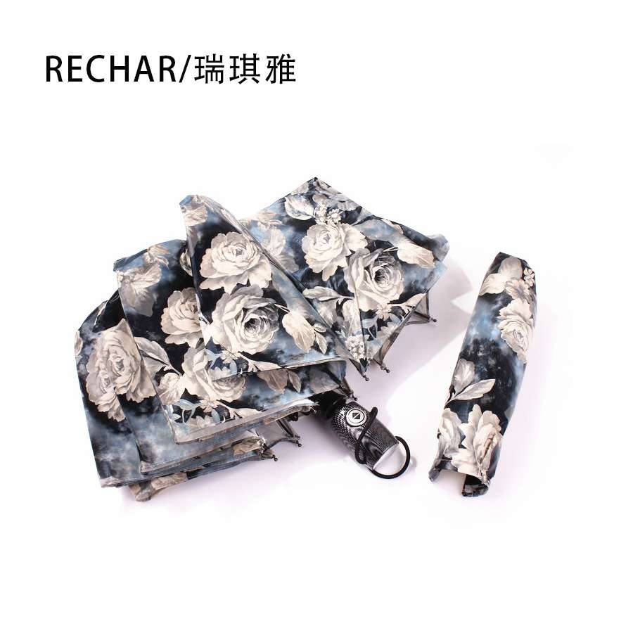 现货 牡丹花数码印PU清新淡雅自动伞遮阳伞太阳伞晴雨伞折叠