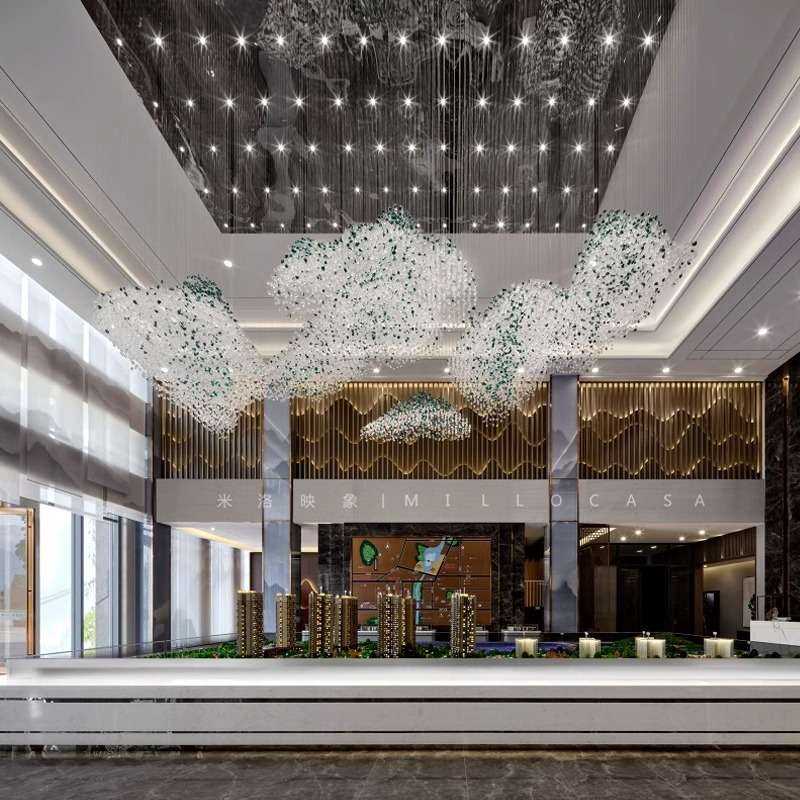 酒店大堂吊灯宴会厅水晶灯售楼部琉璃石头灯设计师艺术造型工程灯