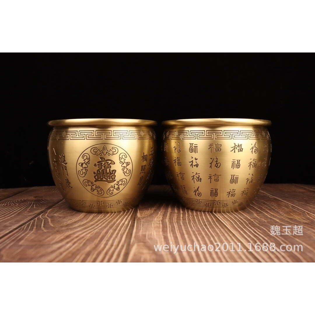 铜缸摆件铜百福缸摆件铜水缸摆件年年有余缸铜聚宝盆缸摆件