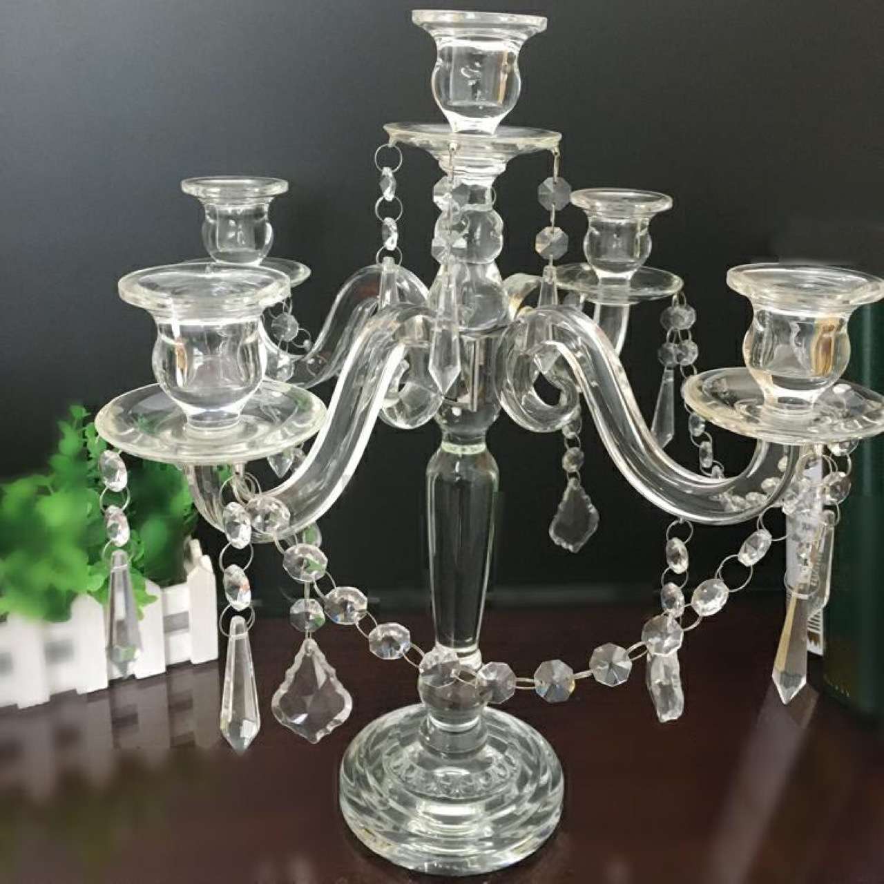 简约现代婚庆道具五头水晶烛台摆件酒店餐桌装饰配件现货