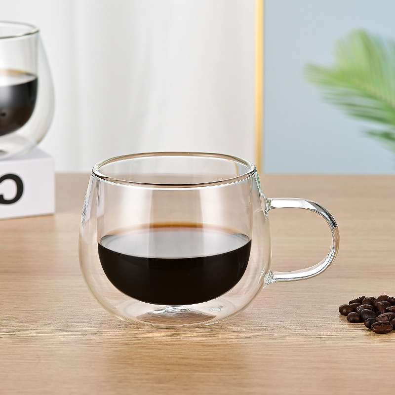 双层玻璃咖啡杯透明高硼硅玻璃杯跨境带把加厚隔热厂家跨境热销款
