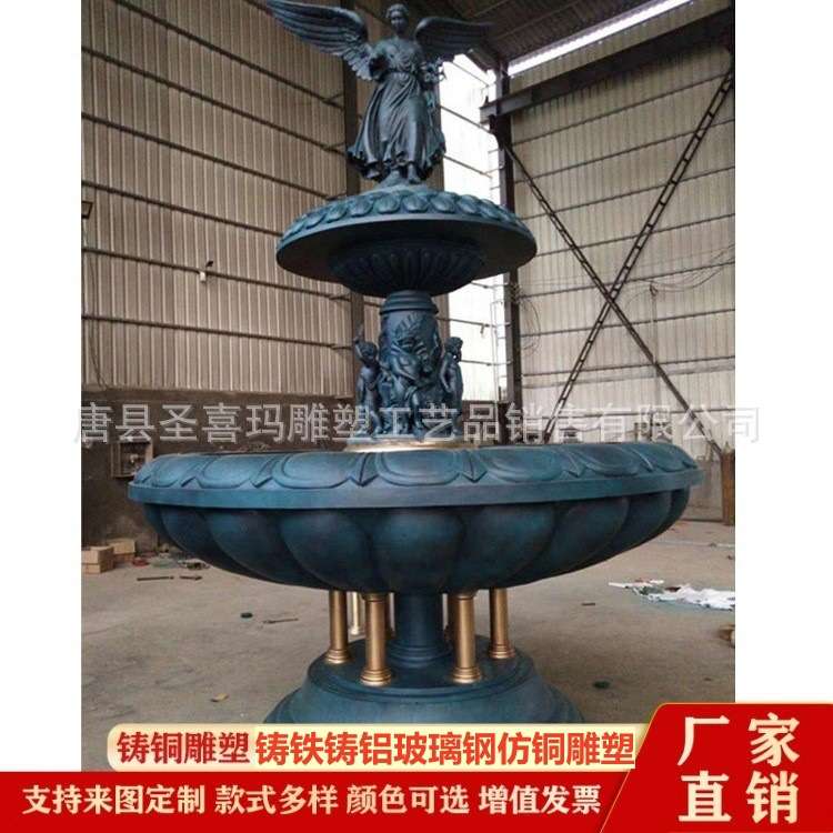 大型铸铜铸铝户外喷泉雕塑欧式人物动物喷泉流水景观小区广场摆件