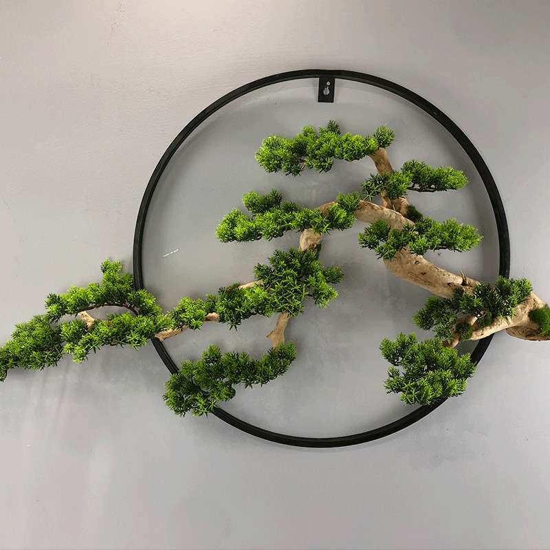 新中式迎客松禅意壁式铁艺挂饰客厅墙面壁挂玄关墙装饰仿真绿植松