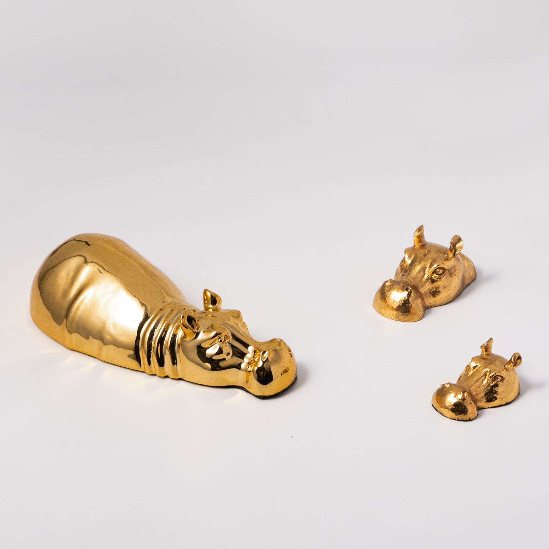 现代轻奢金色迷你小动物河马套装装饰摆件工艺品桌面摆设家居饰品