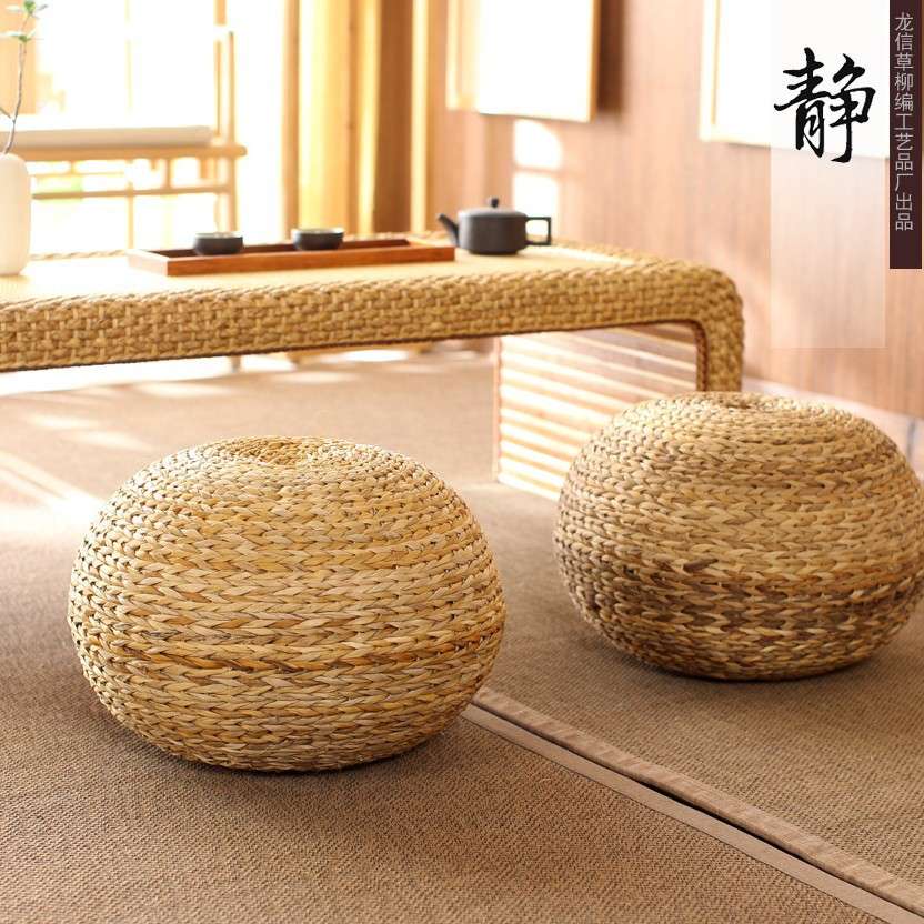草编藤编芭蕉叶编金属结构圆鼓凳坐墩榻榻米坐凳