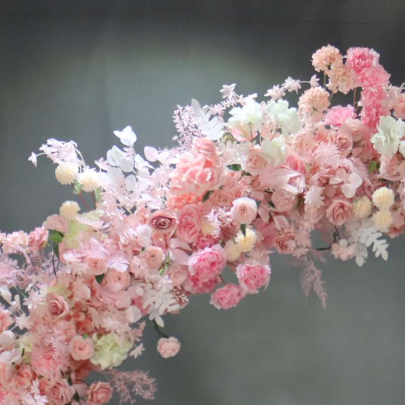 婚庆铁艺粉色双面满花拱门架子半圆形拱门婚礼场景装饰背景花门架