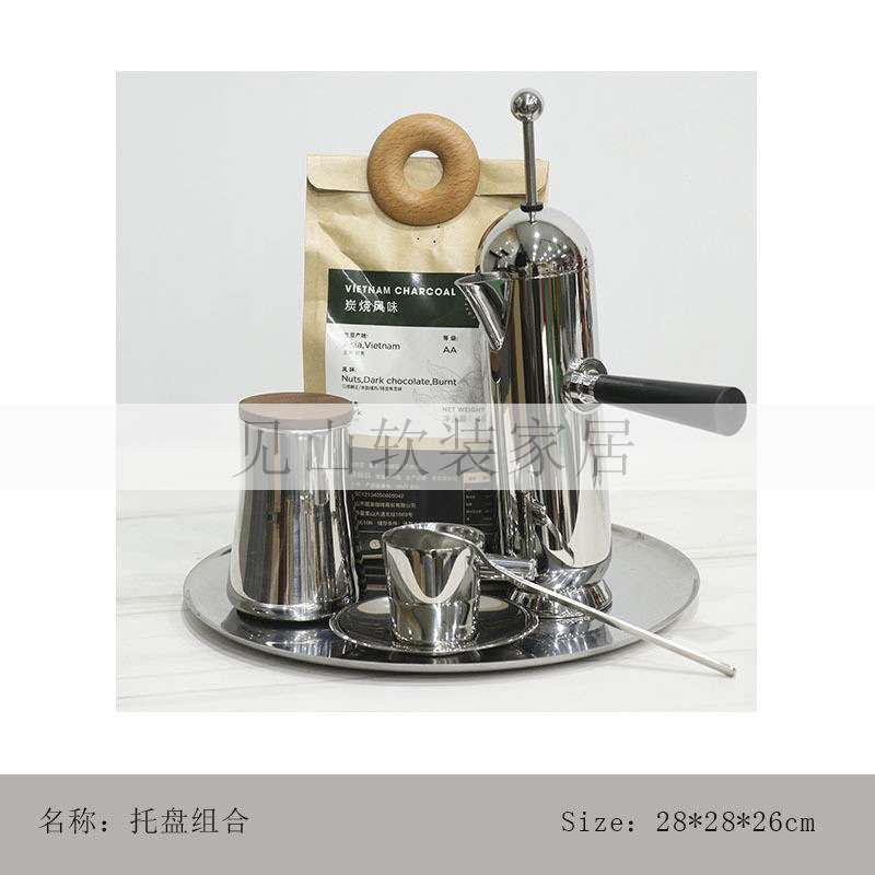 样板间厨房柜咖啡主题饰品组合售楼处水吧台咖啡壶装饰软装摆件