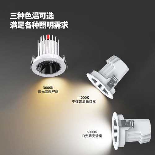 铝材灯体75开孔cob高亮洗墙灯深防眩光led天花灯Ra95显嵌入式射灯