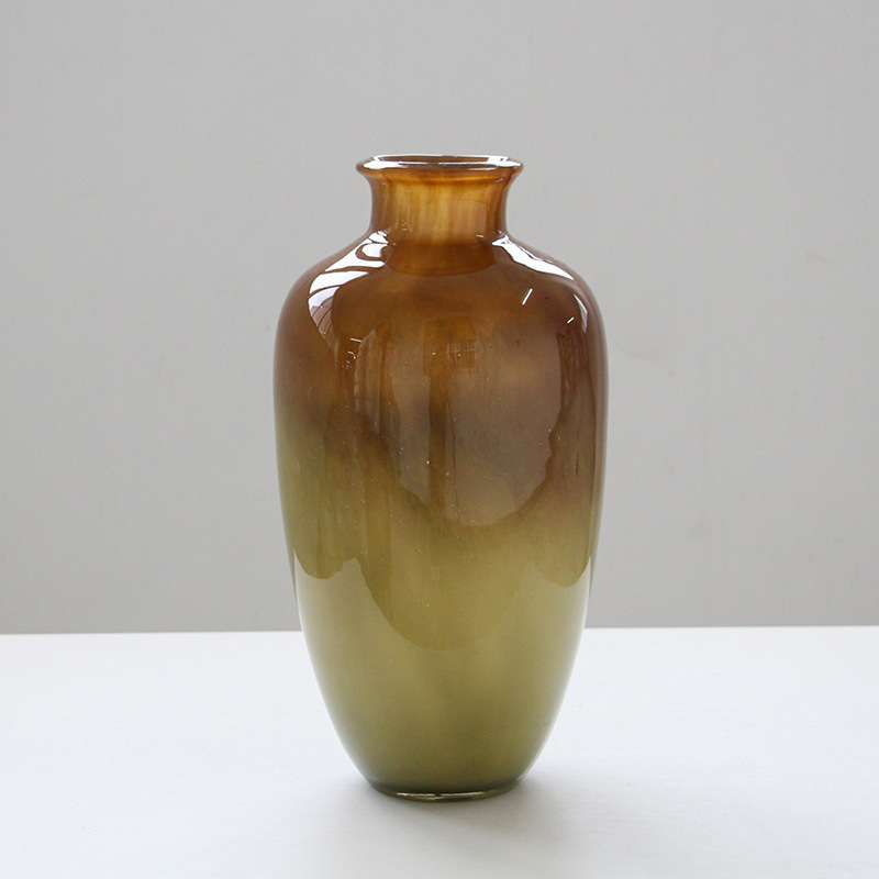 新中式小口渐变纹手工创意大肚子玻璃瓶餐桌玄关居家吊钟马醉木花