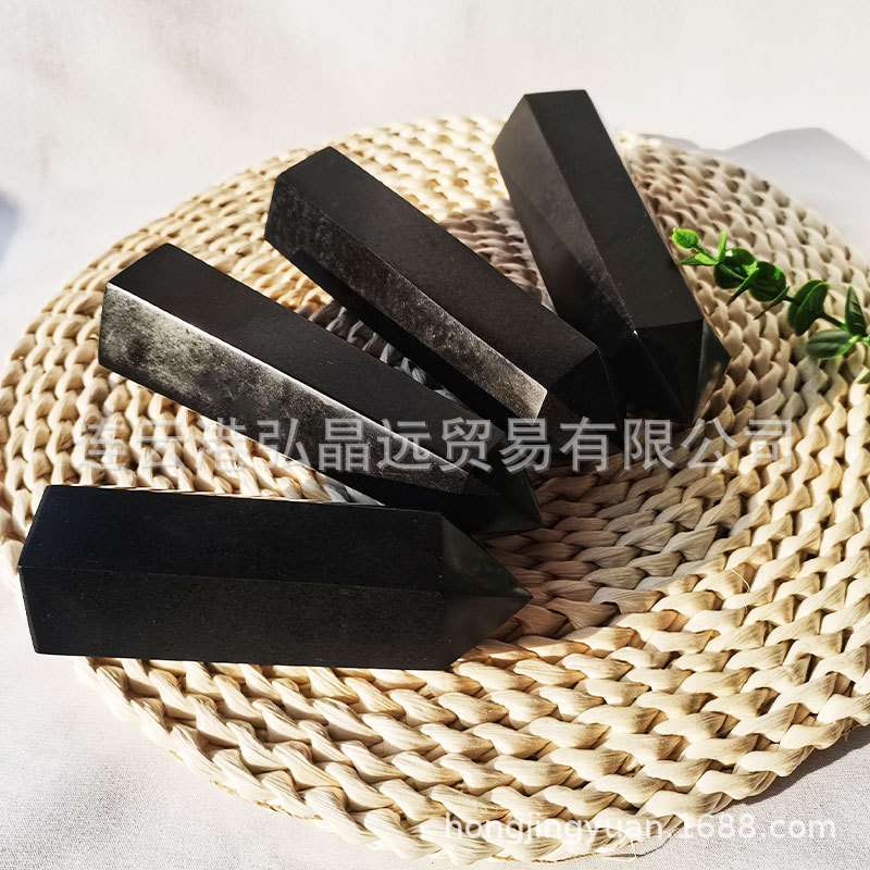 厂家 天然黑碧玺六棱柱单尖柱原石打磨办公家居摆件水晶工艺品