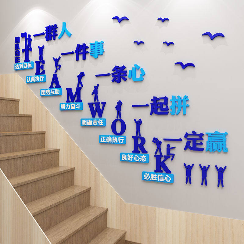 办公室楼梯墙面装饰司企业团队文字化励志标语会议背景布置贴纸画