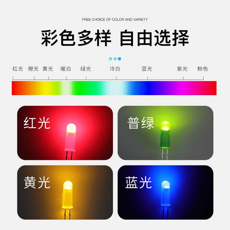 高胶体5MMX14.5圆头红发红绿黄蓝带色短脚LED灯珠F深插支架发光管