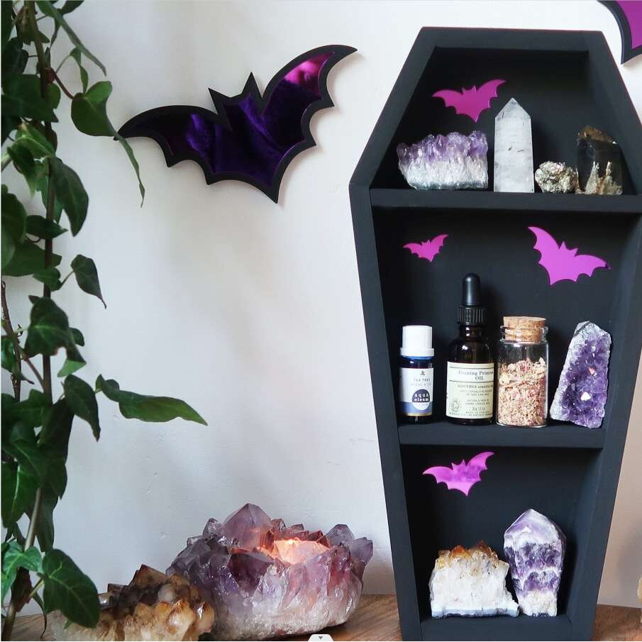 Mirrored Purple Bat Coffin Shelf 紫色镜子蝙蝠棺材架子