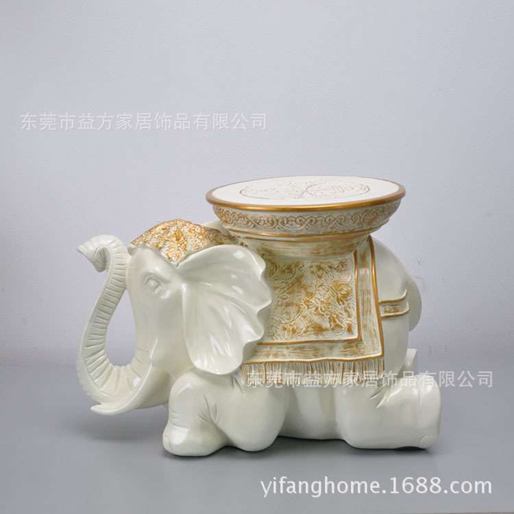 欧美家居风格 米白色圆形凳面米大号跪姿大象凳子 玄关实用摆设