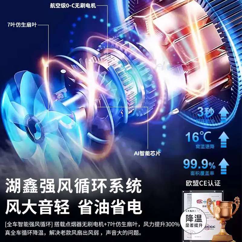 米切尔静音车载风扇无刷电机电风扇汽车风扇无极变速12V24V大货车