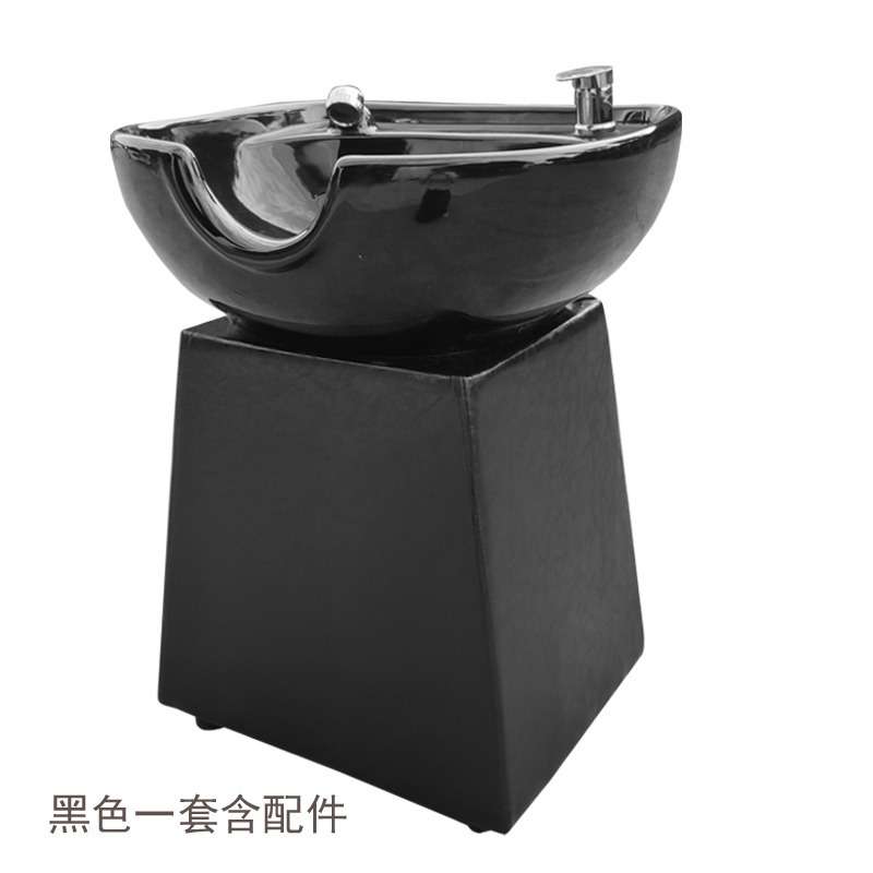立式陶瓷盆洗头床发廊理发店坐式冲水盆冲水池塑料洗头盆立柱底座