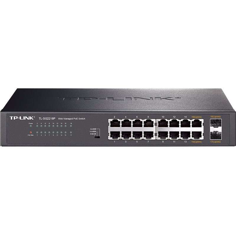 TP-LINK全千兆16口PoE交换机Web网管监控AP供电器2SFP TL-SG2218P