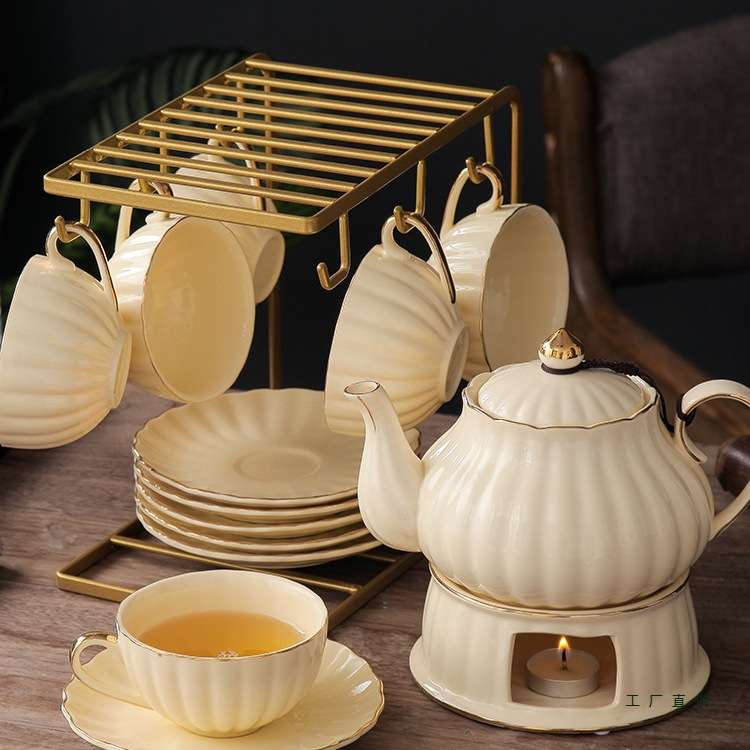 简约韩系茶壶茶杯套装加热陶瓷玻璃蜡烛英式下午花茶具结婚送礼