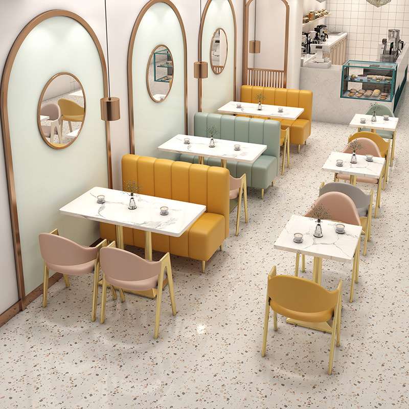 网红甜品奶茶店卡座沙发简约咖啡厅休闲茶餐厅汉堡料理店桌椅组合