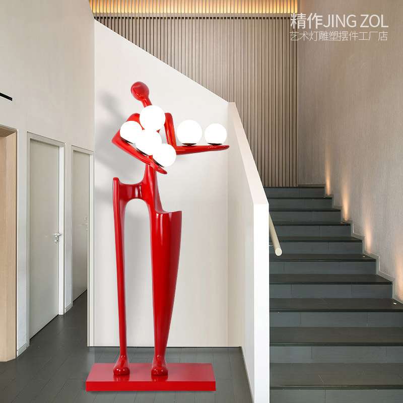 新款迎宾人物后现代落地灯人体雕塑带灯创意展厅艺术酒店大堂摆件