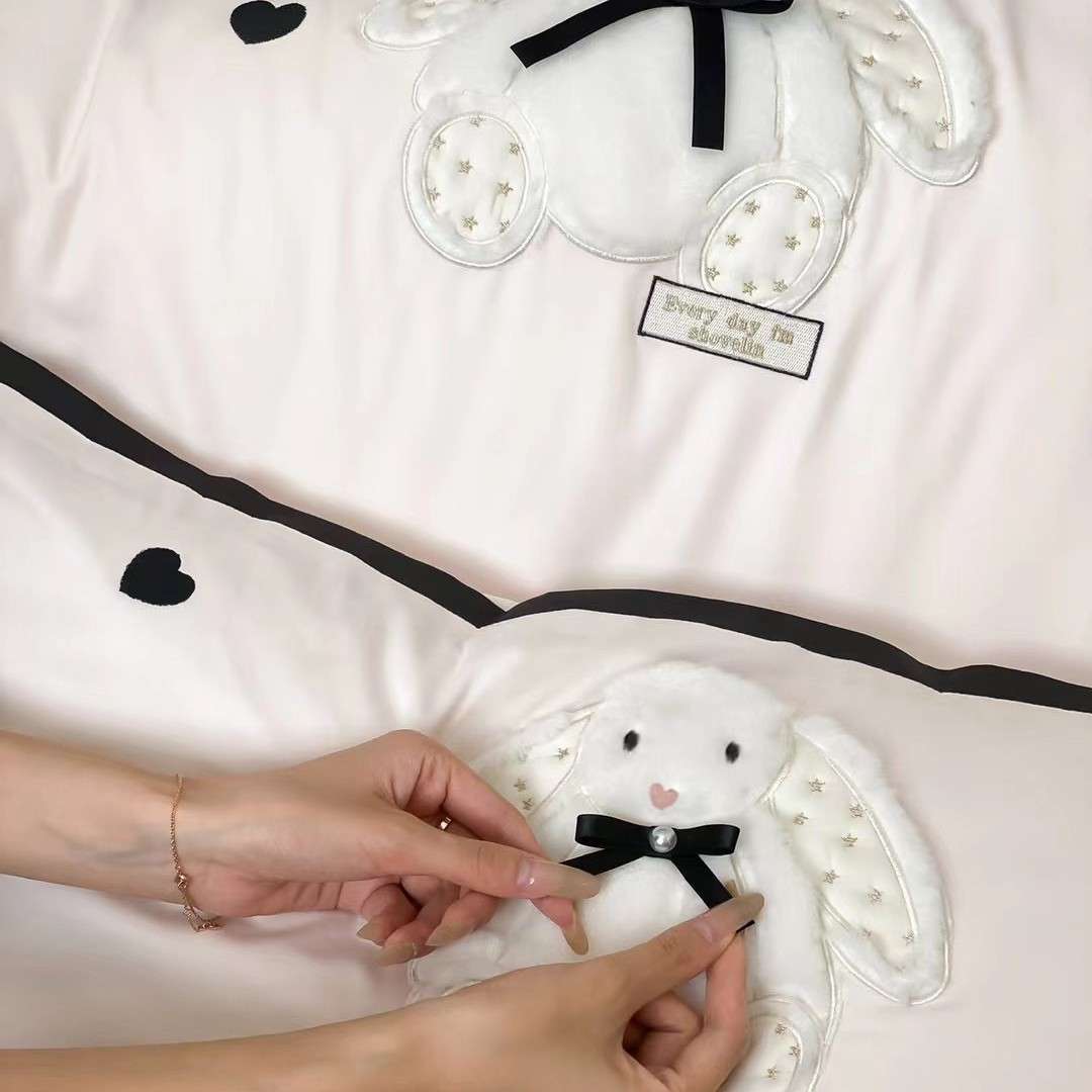 磨毛四件套刺绣少女粉秋冬保暖床上用品被套床单4件套可爱全棉纯