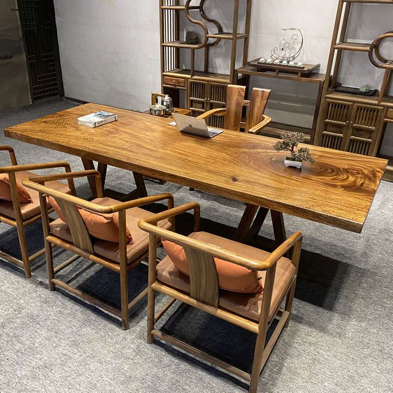 原木整板办公桌实木大板茶桌家用餐桌书桌胡桃木泡茶桌椅组合茶台