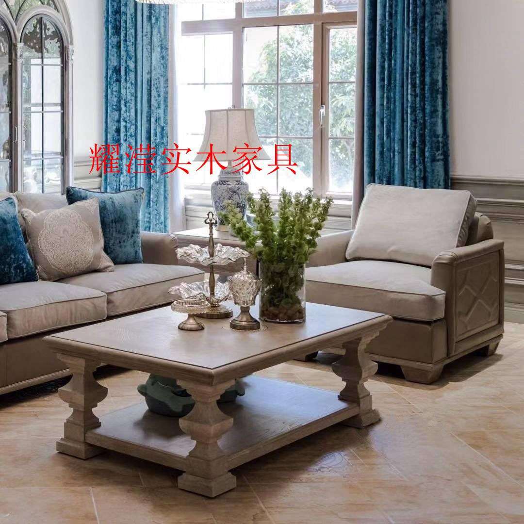 美式乡村建筑复兴客厅电视柜艺术复古做旧橡木雕花地柜家具